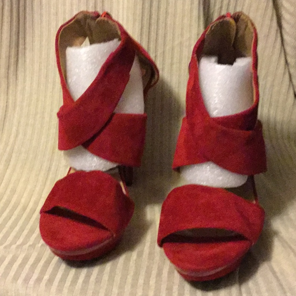 Red suede like heels